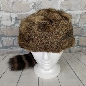 Authentic Coonskin  Cap Rabbit Racoon Fur
